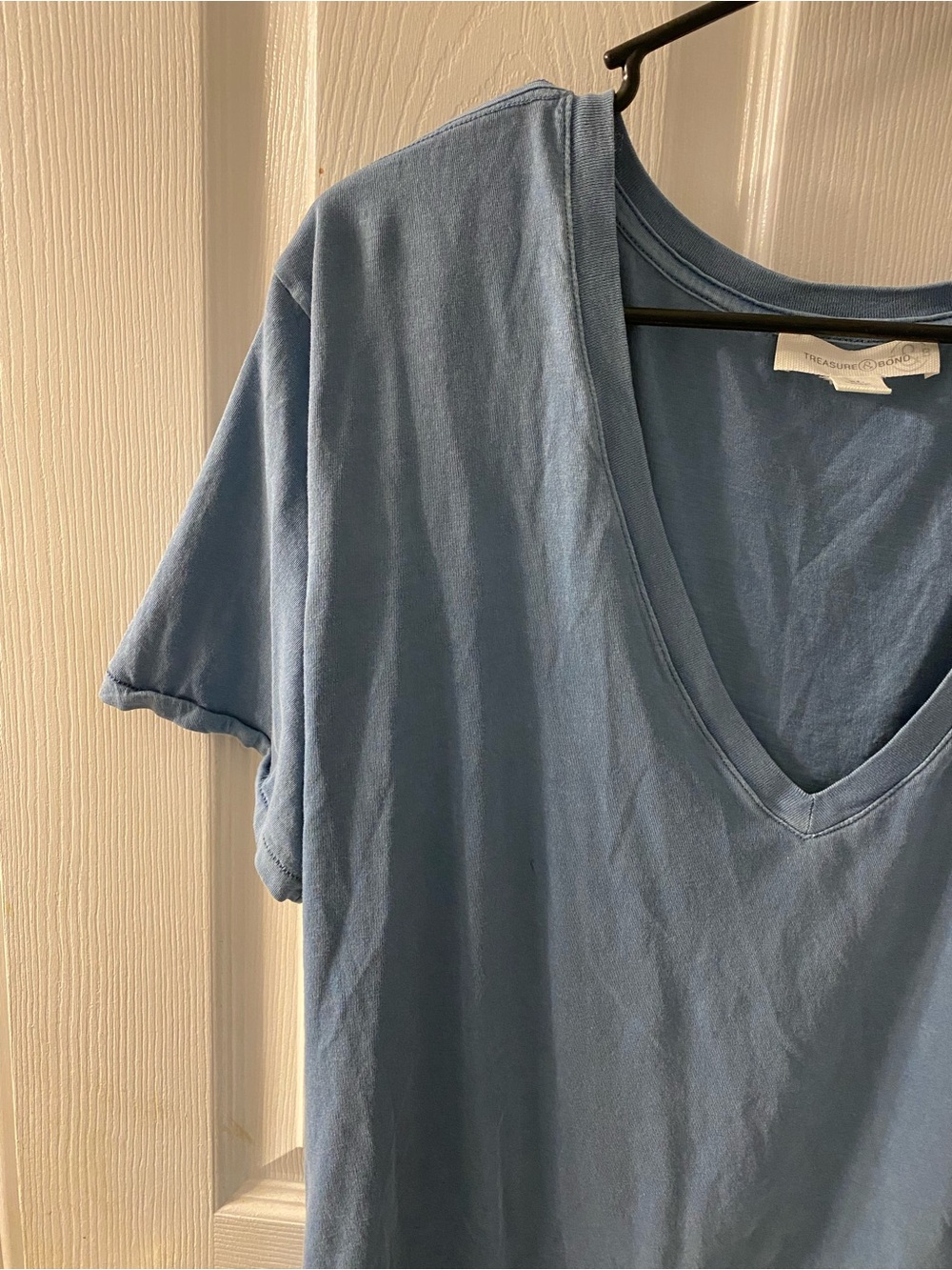 Treasure and bond V-Neck Women's Top in Dusty Blue - Picture 4 of 5